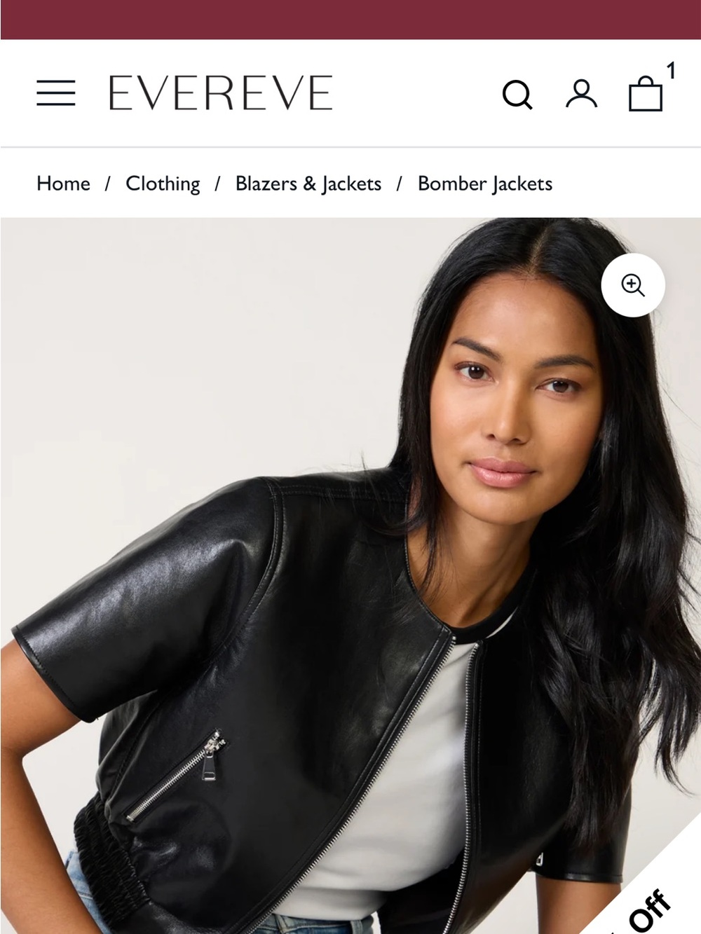 Evereve Billie Black Short-Sleeve Leather Bomber Jacket NWOT